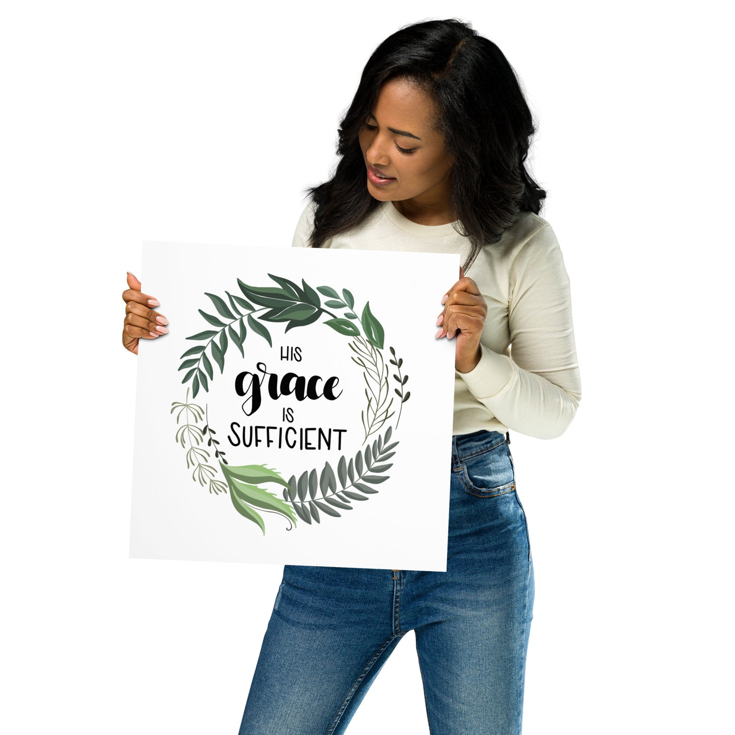 His Grace Is Sufficient Square Poster - Faith Art by Lagarto Art